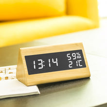 Load image into Gallery viewer, Bamboo Products With Mirror Electronic Bedside Clock Temperature Humidity
